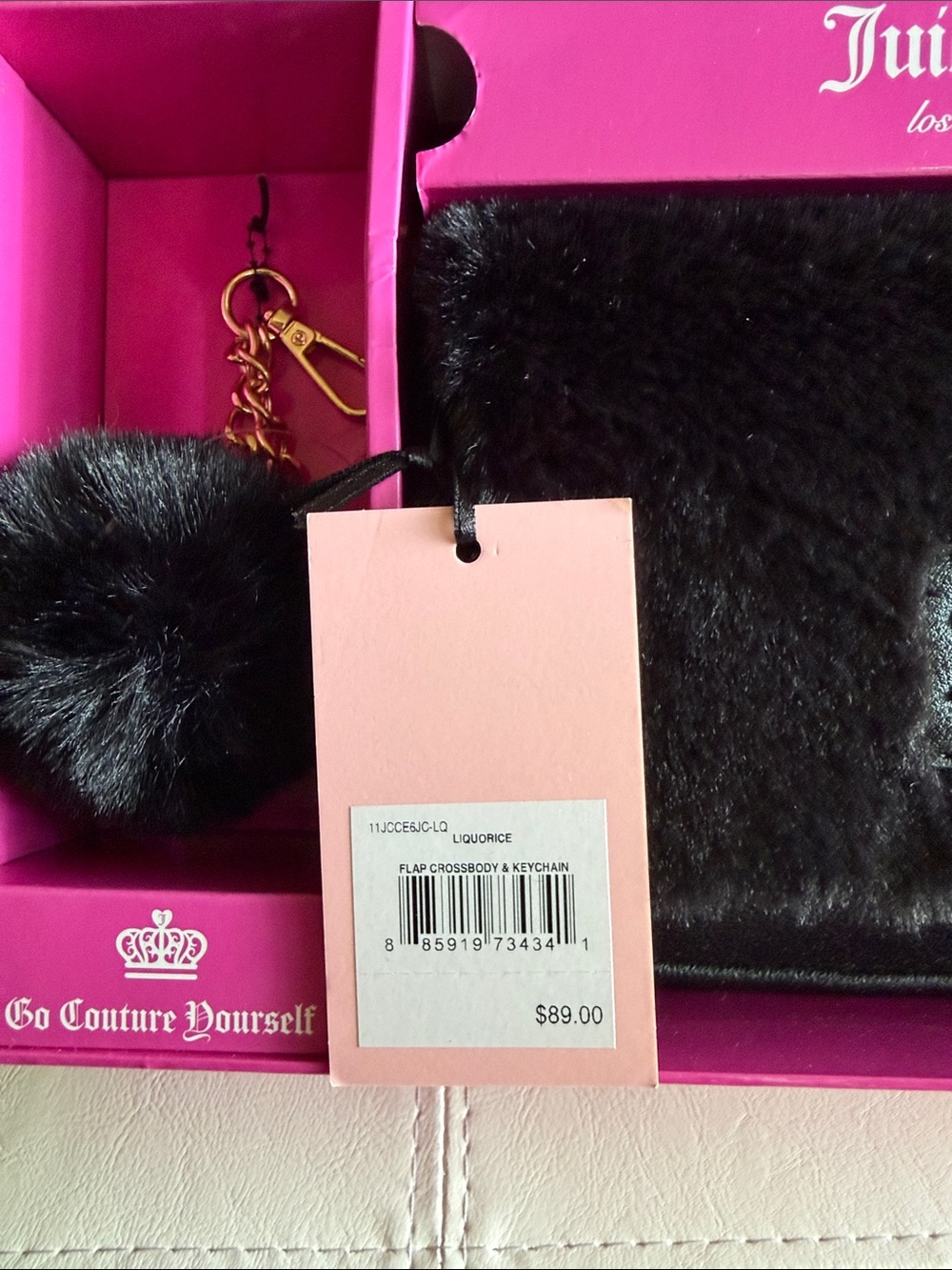 Juicy Couture Black Faux Fur bag with Gold Logo and Pom Charm - Picture 2 of 6